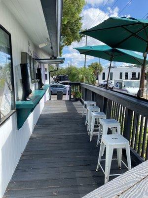 Shaded porch seating.