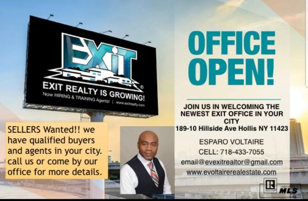 New office location at EXIT REALTY PRIME. 189-10 Hillside Ave Hollis, NY 11423