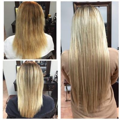 Color correction and 22 inch i tip hair extensions done by Silva