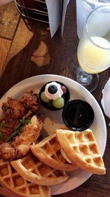 Chicken and waffles on brunch menu