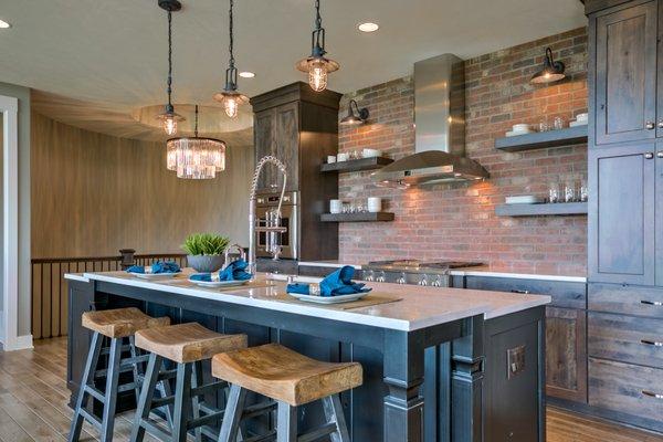 Kitchen with brick accent wall