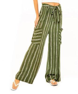 Paolino
  Olive Stripe Belted Cargo Pants - Women
  Size: M, L, XL