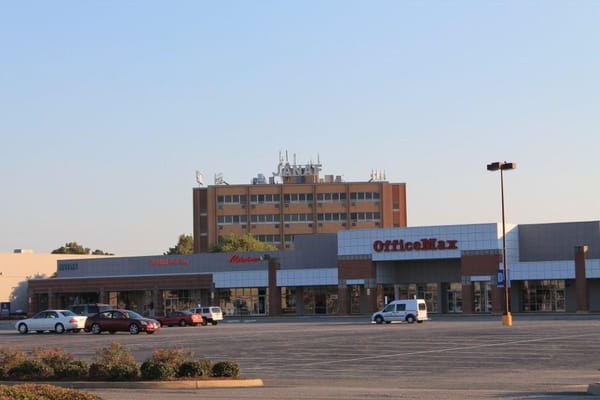 The JANAF office building as seen from the parking lot in front  of the shopping center