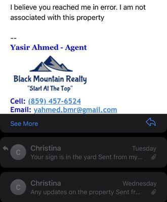 Started emailing Tuesday evening about the property