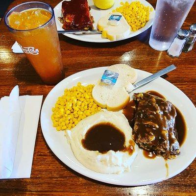 WEDNESDAY SPECIAL!!! 
HOMEMADE MEATLOAF WITH MASHED POTATOES CORN BREAD AND BUTTER