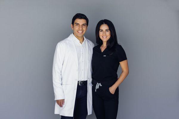 Medical Director + Co-founder Dr. Jorge Castellanos and Lead Injector and Co-founder Lauren Timpe-Castellanos.