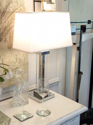 This pair of Lucite lamps juxtaposed with antiques make for an interesting, eclectic look.