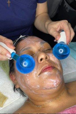 Ice Globes used during intense  enzymes and chemical peels to cool the skin