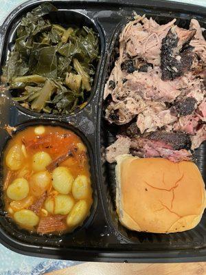 Pulled pork, beans & collards- everything was delicious