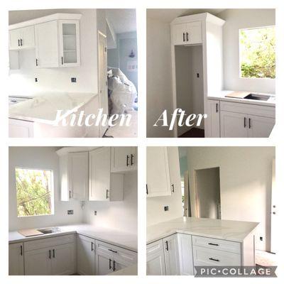 Kitchen cabinet installation showing same vantage point as "Before" photos