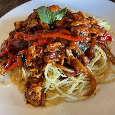 Thai basil chicken spaghetti