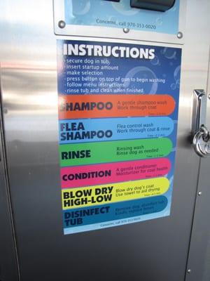 Dog wash instructions.