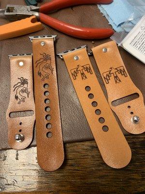 Laser cut etched leather bands for Apple Watch