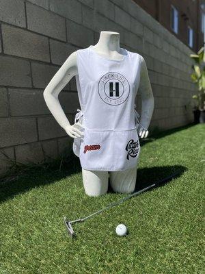 We can print on anything!! Custom golf caddy bibs.