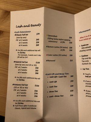 Pricing for lash services