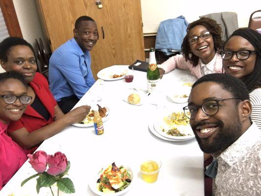 Eating after church. They serve food after every service.