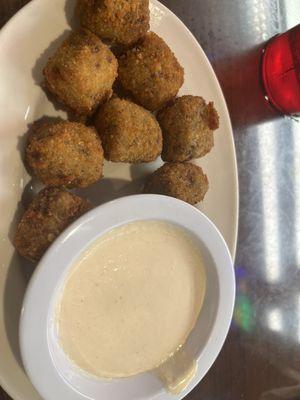 Boudin bits with Tiger sauce