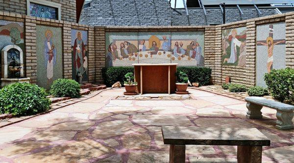 View of the mosaics in the prayer garden.