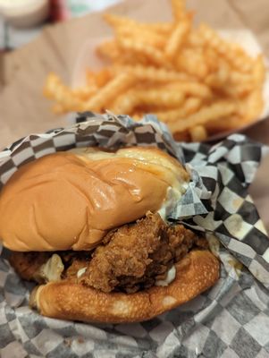 Pineapple curry chicken sandwich and fries