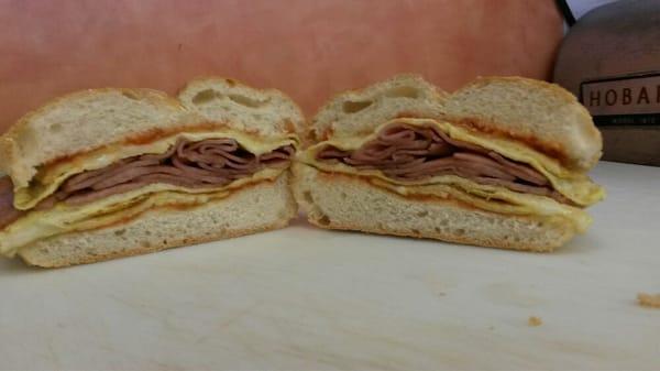 The Taste of Tuscany breakfast sandwich, Taylor Ham, egg and cheese.