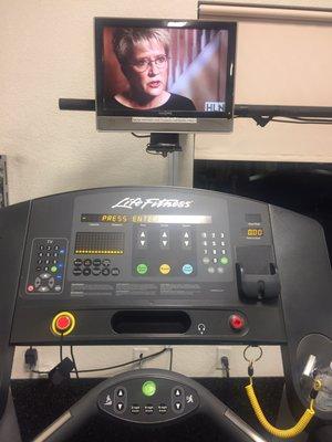 Every treadmill and elliptical has a tv attached to it :)