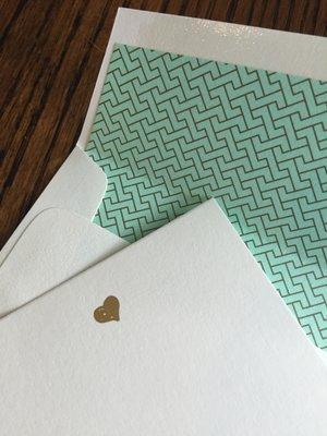 Foil stamped heart stationery with envelope and liner