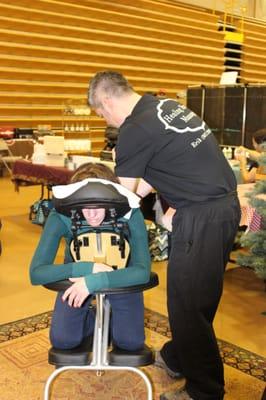 Giving chair massages at the Procrastinator's Fair in Homer!