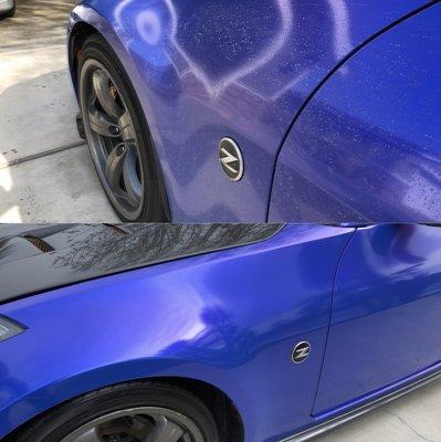 Before and after of our hand wash. Give us a call $20 for an entire exterior base detail!