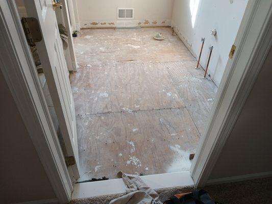 Subfloor that was underneath old ceramic flooring