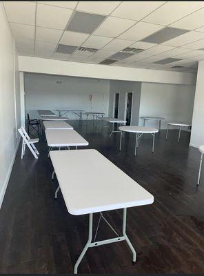 Venue view, blank canvas, tables of different sizes offered with rental