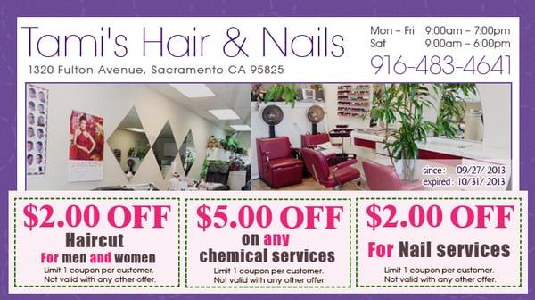 Coupon for October at Tami's Hair and Nais