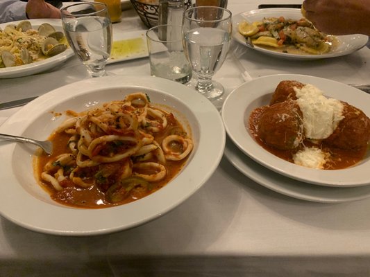 Cirellas calamari and meatballs