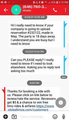 begging for a reply.  No response. No call. No show.  Then they asked for a review!