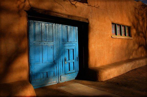 Bright New Mexico doorway and adobe walls