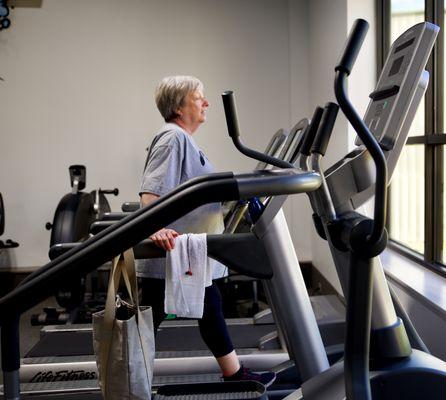 A variety of cardio equipment such as treadmills, versa climber, ellipticals, bikes, and rowing machines.