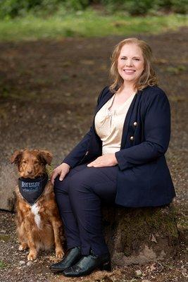 Linda Humason at Lewisville Park in Battle Ground, WA with her "real estate assistant," Auzzie.