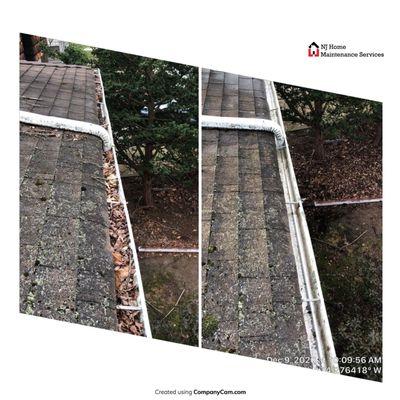 Before/After Pictures.  Residential Gutter Cleaning.  Caldwell, NJ  07006 Essex County