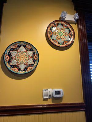 Plates on the wall.