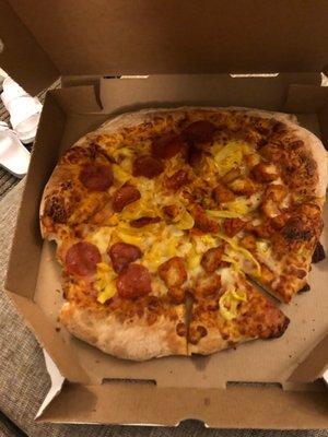 Asked for delivery, pizza came late, and it appears someone took a bite out of our pizza. Very unprofessional