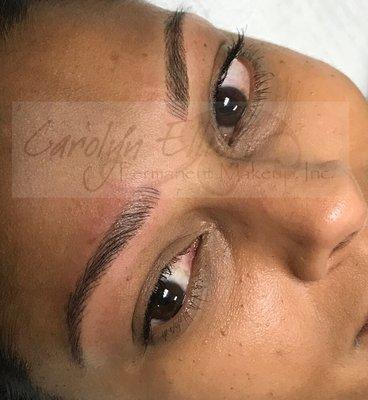 Hair-stroke Brows using machine method only - which is more comfortable for the client and doesn't scar the skin as Microblading does.