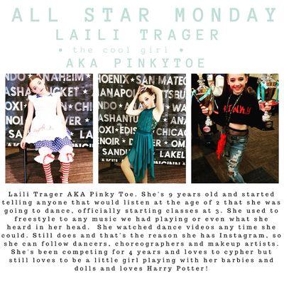 All star Monday. We highlight dancers from all ages and styles on our Social media page each week.