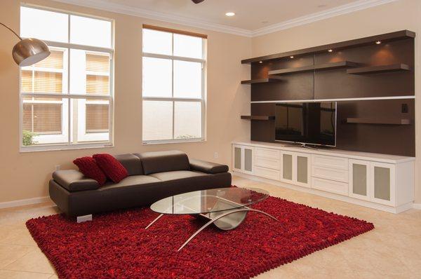 Entertainment unit with modern design, floating shelves & LED lights