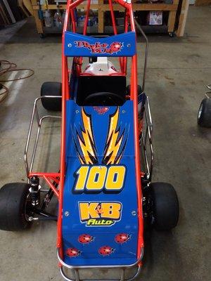 Here is a Quarter midget we lettered for K & B Auto for his Daughter Taylor Thank you K & B for all your business