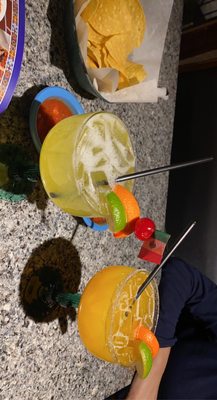 Regular margarita ( left, virgin) and mango margarita ( right)