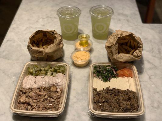 L to R: Spiced Chicken Rice Box Combo (~$17) & 8-hr Lamb Shoulder Rice Box Combo (~$17).