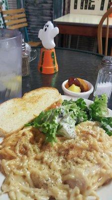 Special of the day...Chicken Spaghetti came with bread, salad and fruit.