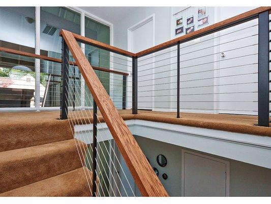 CableRail kits in DesignRail® aluminum frame with wood cap rail, interior loft, Falls Church, VT.