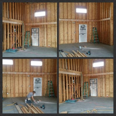 The boys framing and getting ready to put up drywall in the giant shop with 16ft ceilings!