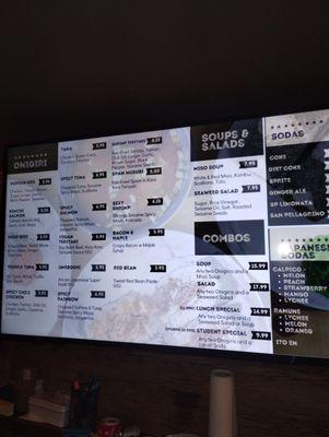 Menu with prices