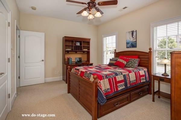 'After' of Occupied Staging of bedroom by DO STAGE LLC. Used all of Homeowners' furnishings/accessories to make this area 'pop'!